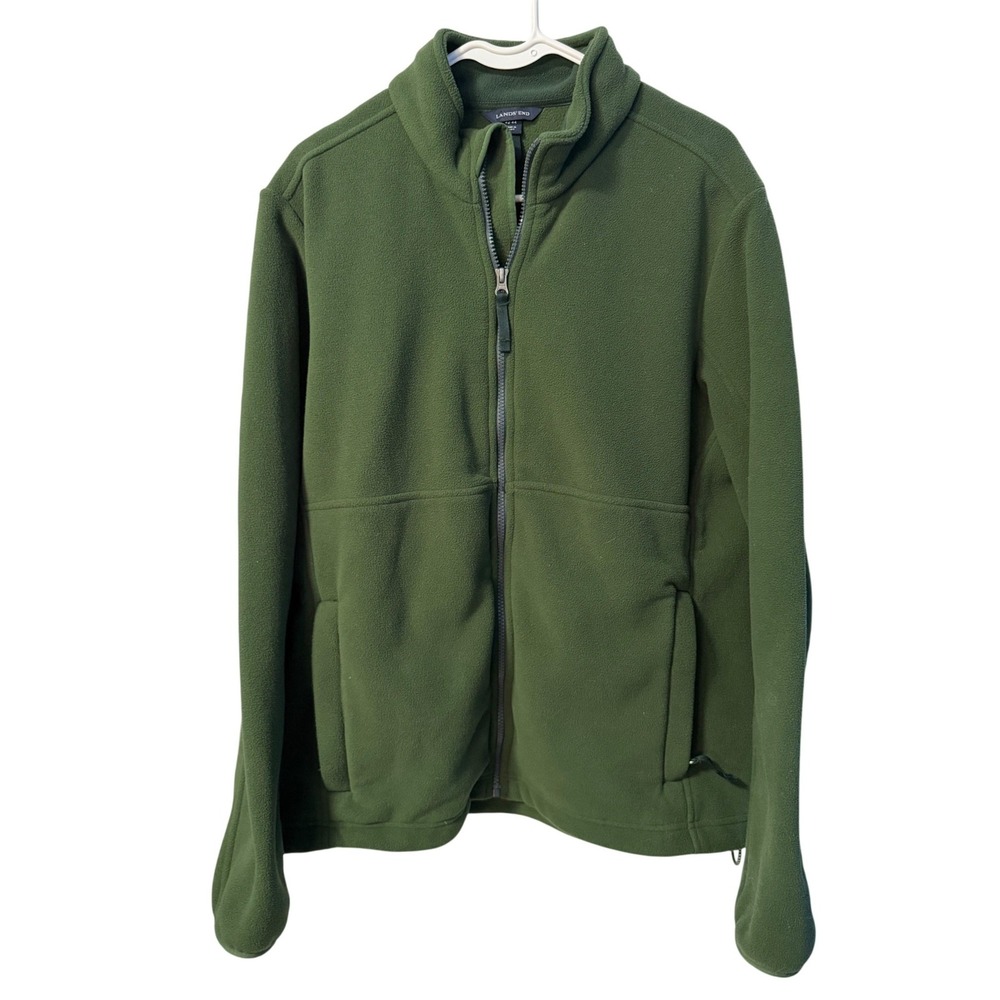 Lands' End Fleece Jacket Mens 42-44 Green Polartec Full Zip